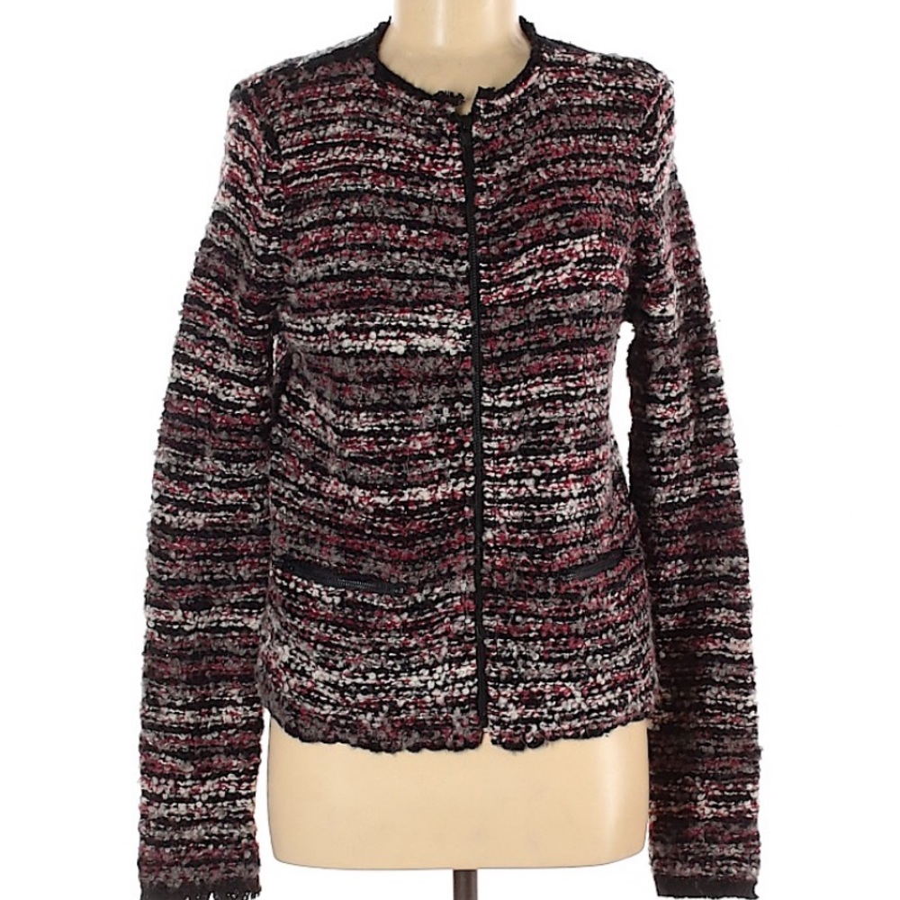 C by Bloomingdales Purple Woven Tweed Zip Jacket Medium